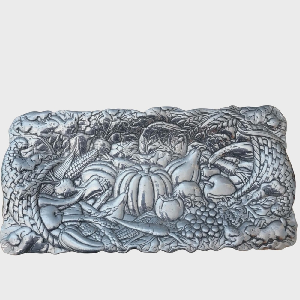 Arthur Court 12"X6" Rabbit Cornucopia Harvest Tray Aluminum